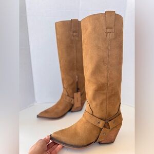 Corina Western Cowgirl Brown Tan Harness Tall Boots Women’s Size 37